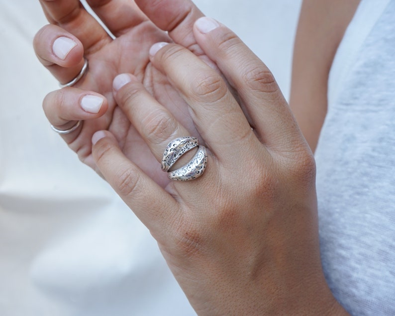 Antique Silver Soft Curve Ring, Organic Shape adjustable layer ring, Stacking delicate minimalist flowing design ring, Layered chic ring image 4