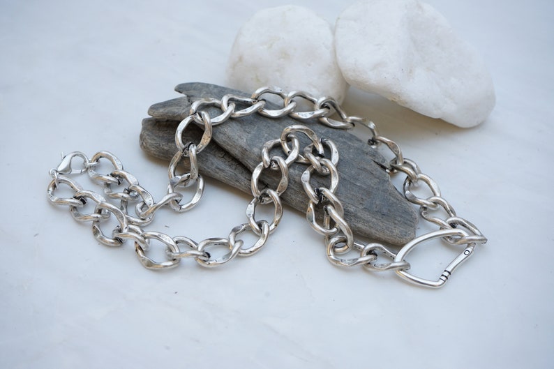 Antique Silver CLIMBER CLIP Chunky chain choker, Thick Chain Necklace, Punk Rock BikerStyle jewelry, Trace chain necklace, Cool gift for her image 4