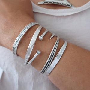 Antique Silver Engraved Dots Cuff Bracelet: Bohemian Stacking Cuffs & Bangles