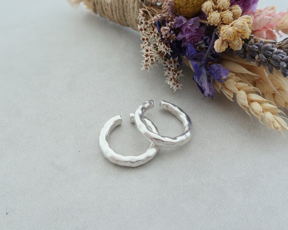 Silver Hammered Ring: Thick Open Band, Minimalist Layering, Modern Sculptural Jewelry, Handmade Bold Statement Ring, Minimalist Gift for Her