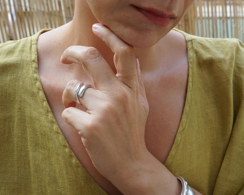 Antique Silver Soft OPEN TWISTED Ring, Open adjustable silver ring, Organic Stacking delicate rock stackable festival fashion retro ring image 8