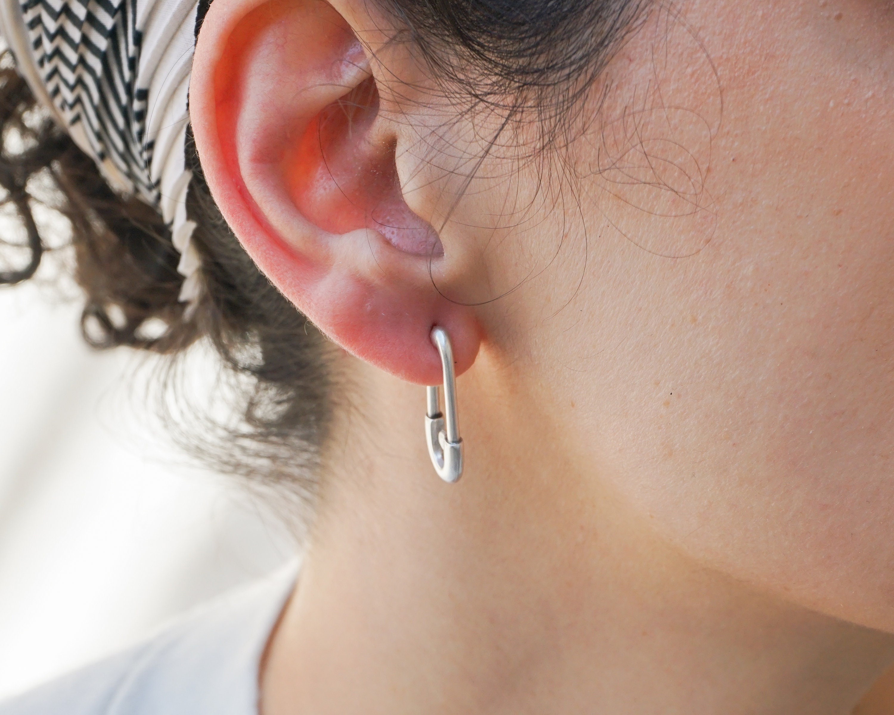 Silver Safety Pin Stud Earrings Large safety pin earrings Etsy