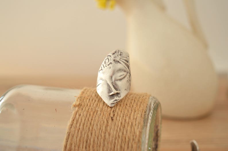 Replica of Archaeological Finds Ring Jewellery, Archaeological Face Ring, Adjustable Stackable Silver Statement Ring, Ancient Greek Jewelry image 1