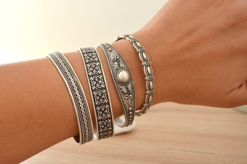 Bohemian Antique Silver TWISTED Bangle Cuff Stacking Bracelet Etsy