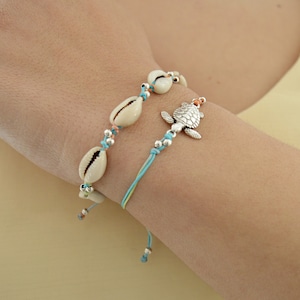 Silver TURTLE charm bracelet, black or colourful, macrame adjustable bracelets, Bohemian Hippie Beach Tropical Summer Jewellery, Cheap Gift image 1