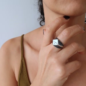 Stainless steel RHOMBUS signet ring, Bohemian Modern Waterproof Tarnish Free Chevalier Dainty Minimal Hippie Celestial ring, gift for her image 5