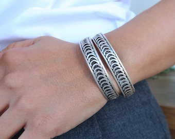 Bohemian Antique silver SEMICIRCLE bangle cuff stacking bracelet, Arm Candy, Tibetan Nepalese Indian inspired Cuff Bangle Bracelet Jewellery