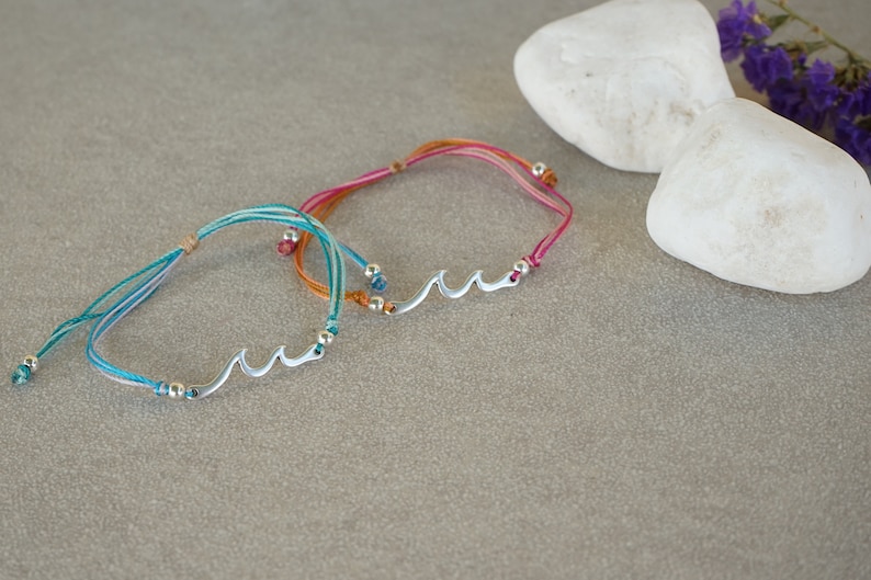minimal jewelry minimalistic geometric boho summer sea ocean bracelet Silver Wave Adjustable Macram\u00e9 Bracelet gift for her bohemian