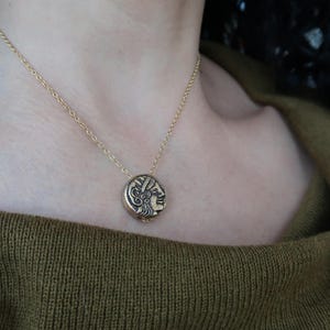Antique Gold Athena Goddess coin necklace, Gold Stainless Steel chain choker, Ancient Greek Jewelry, Name day gift for her, Replique Jewelry