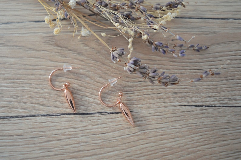 Rose Gold Spike charm earrings, Rose Gold dangling drop earrings, Rose Gold Stud Earrings, Bohemian Rose Gold Bridesmaid Earrings image 2