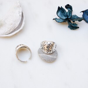Bohemian Antique Silver FLORAL DOME ring, Sade Bold Organic Shape adjustable ring, Dainty Big Stacking Minimal Layered silver plated ring image 3