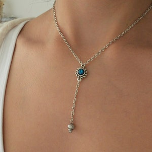 Boho Abalone Lariat Halskette: Antike Silber Y Halskette