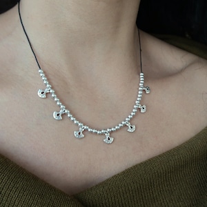 Silver tiny Tuareg charms necklace, Antique silver beaded Choker Necklace, Bohemian Delicate Necklace, Ethnic Tribal African style jewelry