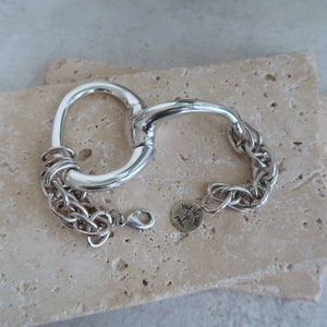 Chunky Silver Half Metal Stirrup Snaffle Bracelet, Adjustable Modern Unique Unisex Rock Edgy Style Equestrian Statement Jewelry Gift for her image 5