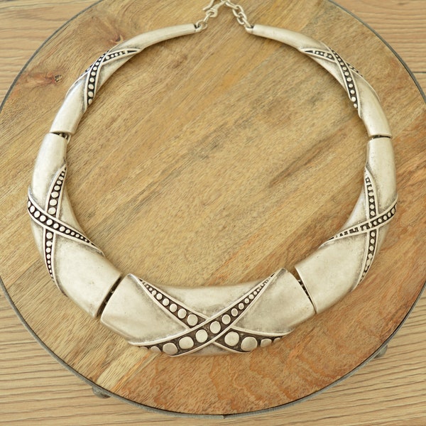 Silver Berber Torque Style Statement Collar Necklace, Short Silver Choker,African Ethnic Moroccan Jewelry, Tribal African, Mother's Day gift