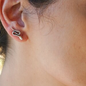 Antique Silver Engraved Thick SNAKE pin stud Earrings, Push back earrings, Modern Minimalist Dainty Animal earrings, Trend minimal, Gift