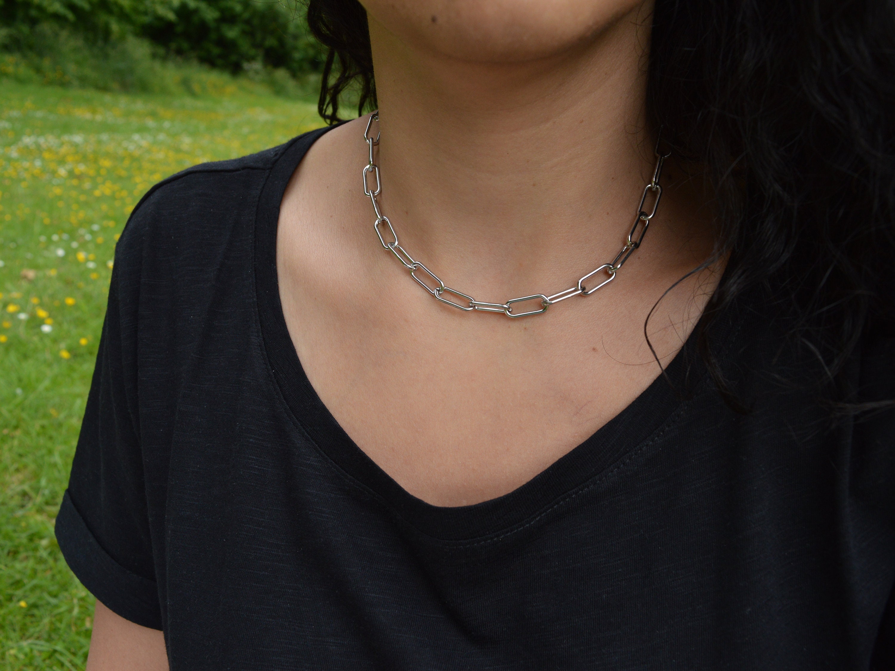Antique Silver Thick Oval Chunky Chain Choker, Thick Chain Antique Silver Thick Oval Chunky Chain Choker, Thick Chain