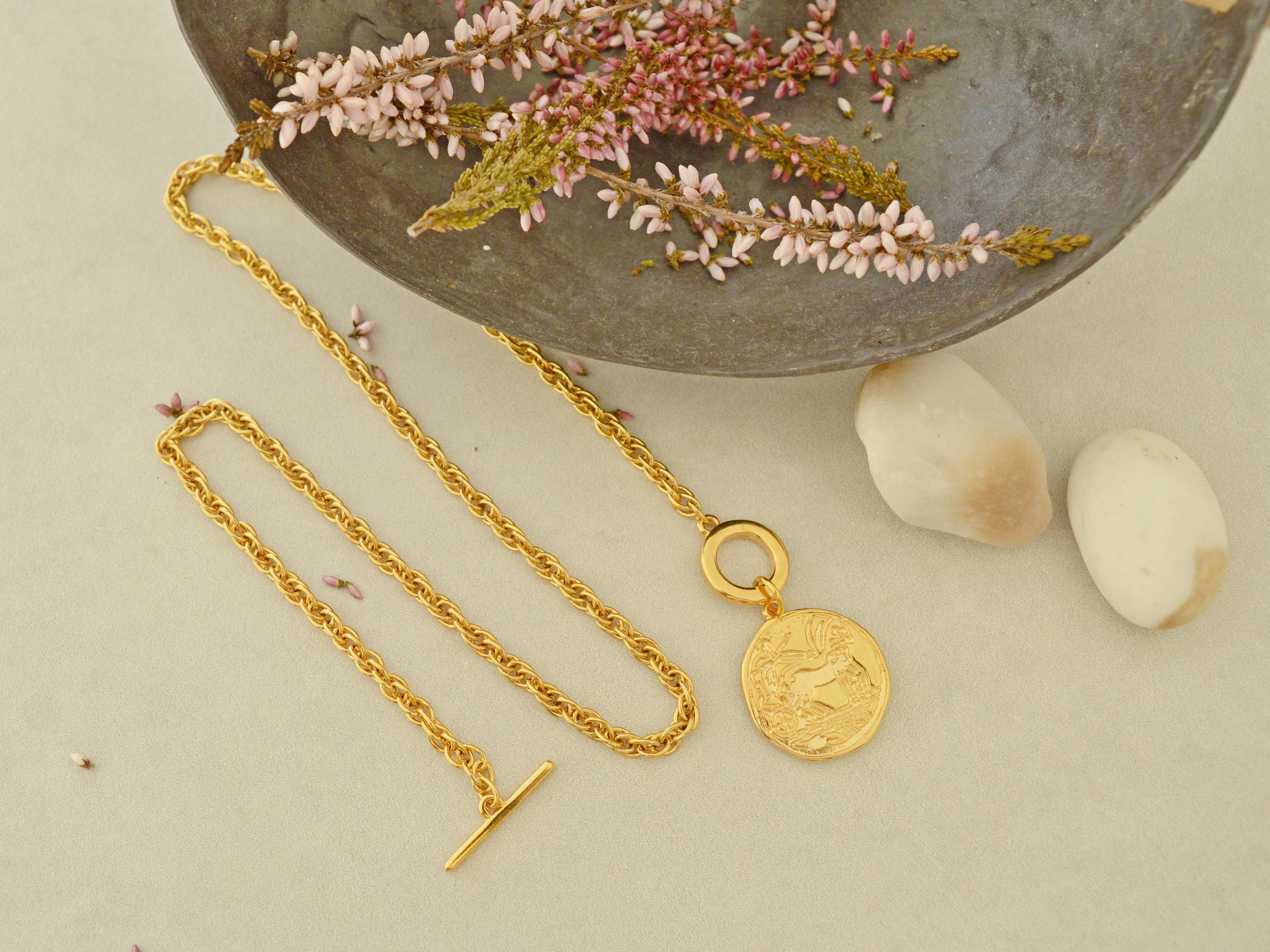 Gold Ancient stamp motif pendant necklace Stainless Steel Etsy