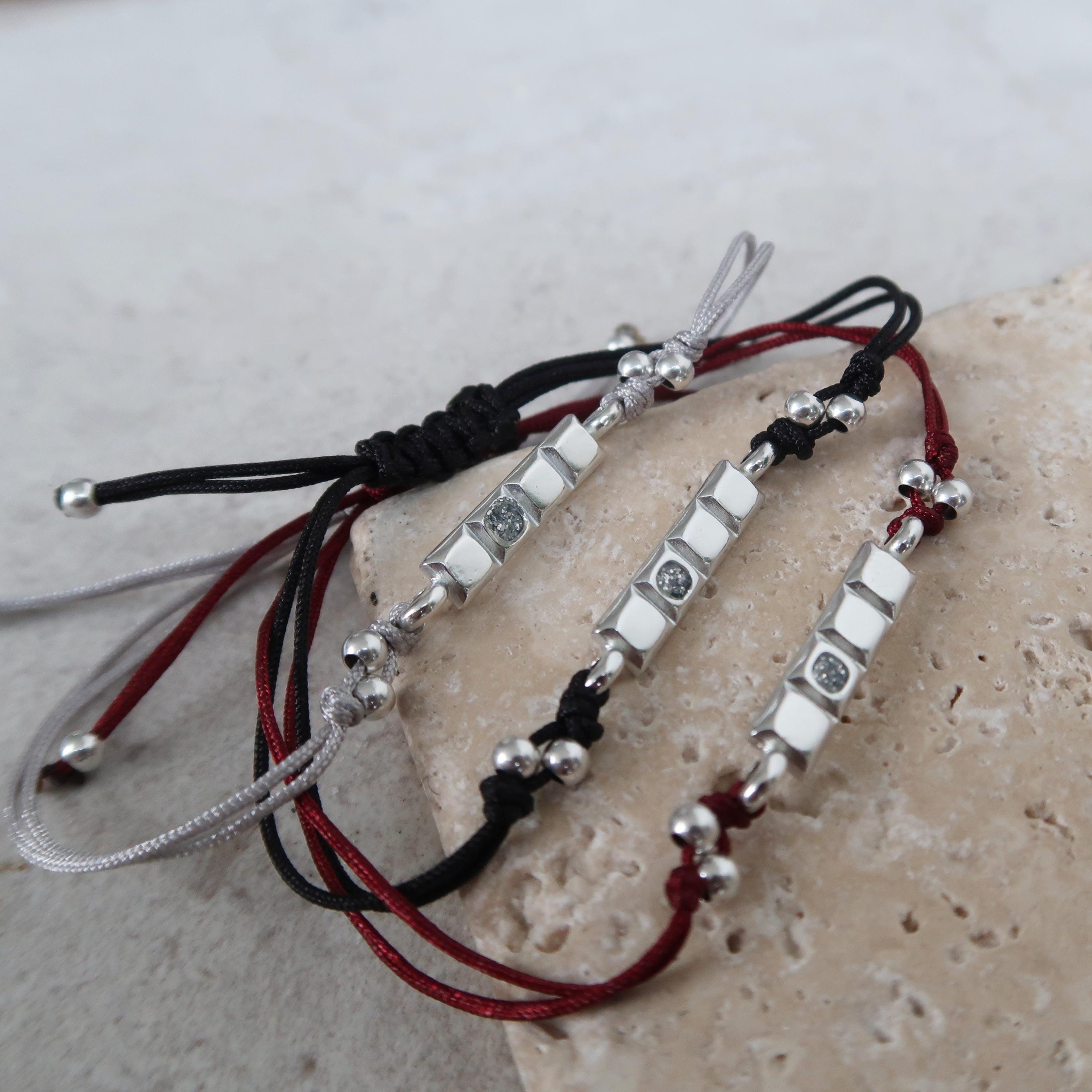 マクラメブレスレット：シルバーコネクター、ボヘミアンミニマリスト