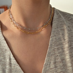 Antique Silver Thick Oval Chunky chain choker, Thick Chain Necklace, Punk Rock BikerStyle jewelry, Trace chain necklace, Cool gift for her
