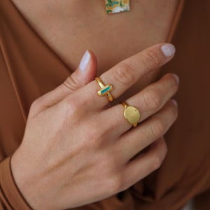 Gold Rectangle White/Orange/Emerald Enamel ring, Bohemian Modern Simple Dainty Delicate Minimalist Ethnic Tribal Egyptian style gift for her