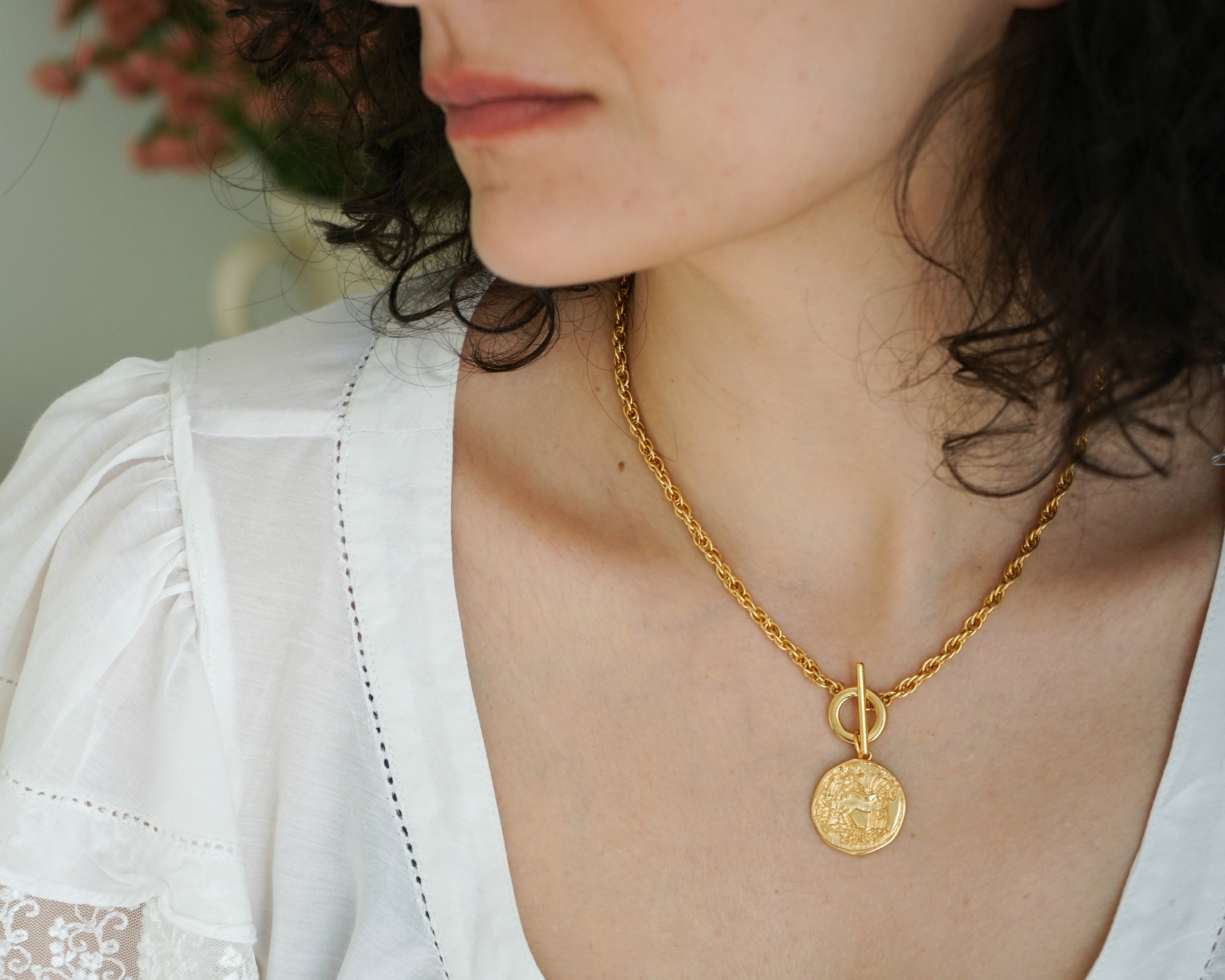 Gold Ancient stamp motif pendant necklace Stainless Steel Etsy