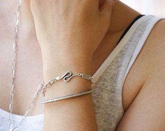 Silver Antique Belcher Chain bracelet wt Snake pendant, Dainty Stainless Steel Bracelet, Stacking Boho Delicate Chunky Chain, Layering cuff