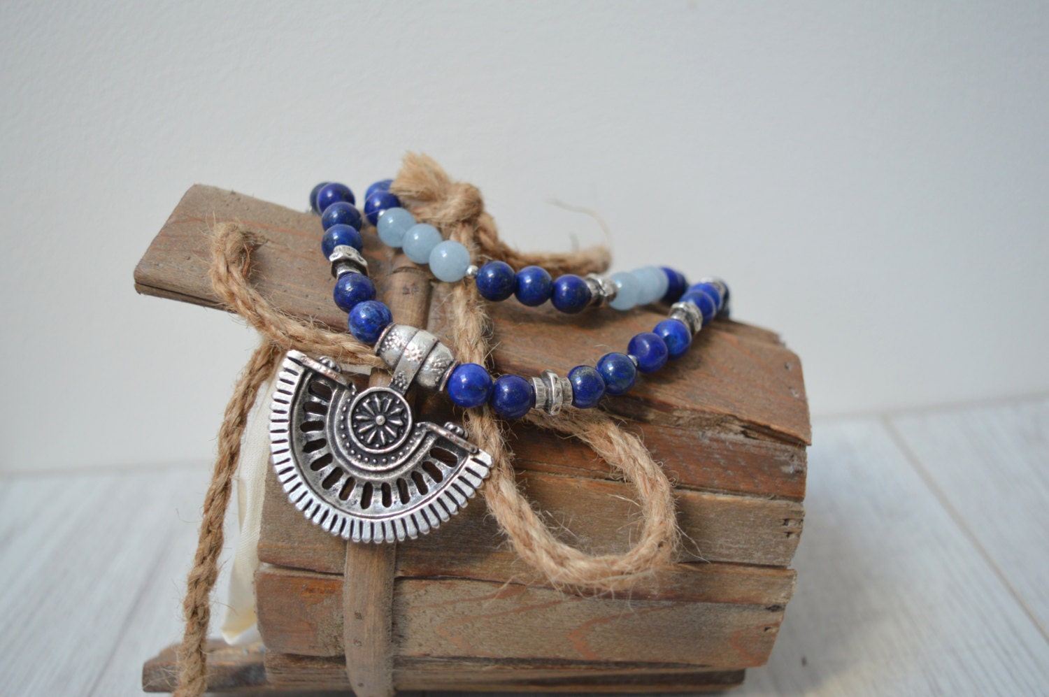 Collier Vintage Multi-rangs En Lapis Lazuli - Pierre Naturelle, Occasion, Style Ethnique