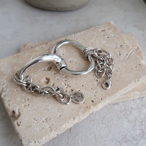 Chunky Silver Half Metal Stirrup Snaffle Bracelet, Adjustable Modern Unique Unisex Rock Edgy Style Equestrian Statement Jewelry Gift for her image 7