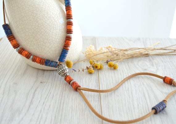 Native American inspired ceramic beaded Necklace Native | Etsy