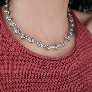 Thick oval KNOT design stainless steel chain choker necklace Bracelet, Punk Rock BikerStyle Trace chain Mix n' Match jewellery, Cool gift Necklace