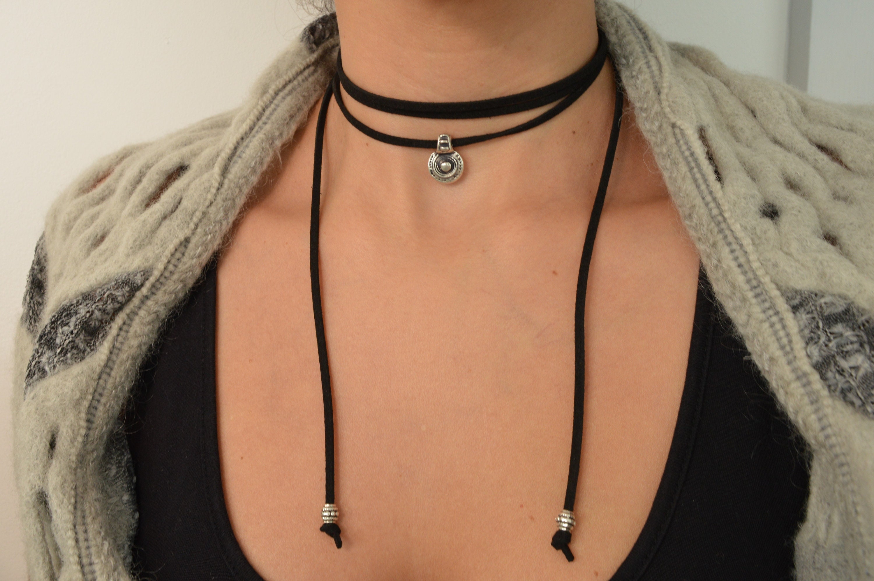 Blue suede choker necklace 