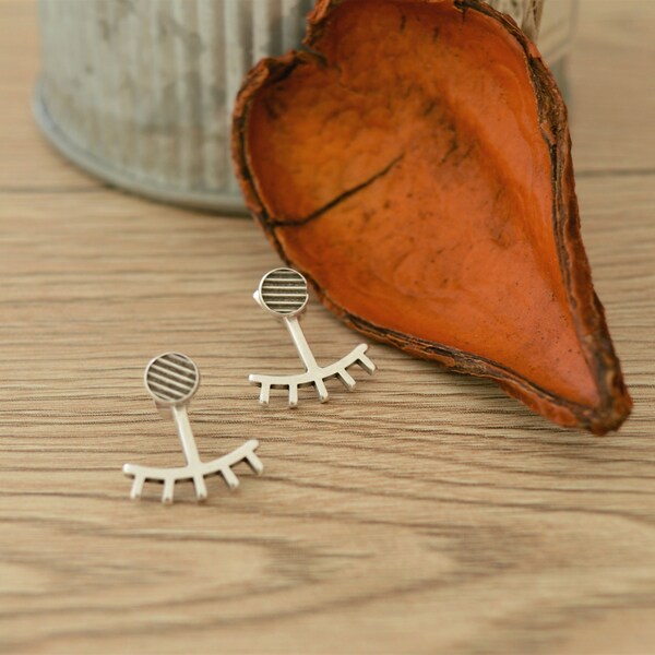 Silver Eye Ear Jacket Earrings, Silver Geometric pushback earrings, Edgy Modern Jewelry, Xmas, Mother's Day gift, Free people earrings