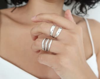 NEW Silver Two or Three PARALLEL Hammered Lines Ring, Unique abstract ring, Boho Modernist Ring, Band Jewelry, Ring Candy, US Size 7-8 inch