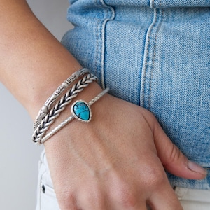 Antique Silver Turquoise Gemstone Cuff Bracelet: Hammered Bohemian Wristband, Stacking Layers Arm Party, Festival Jewelry Gift for her