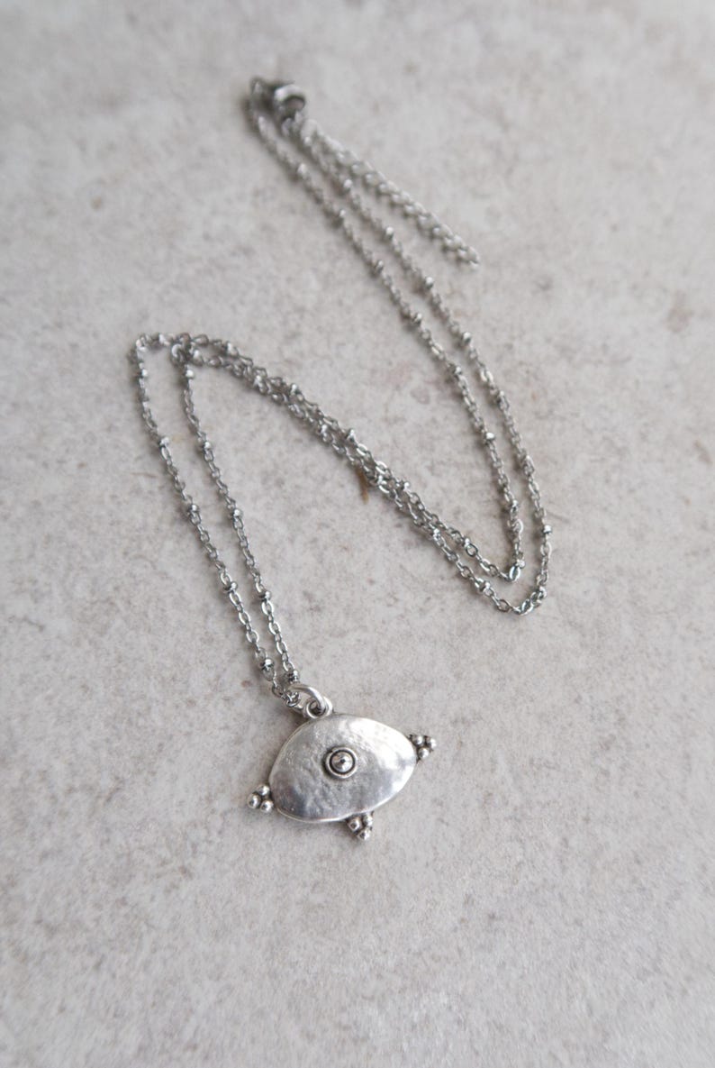 Silver Arabic Symbol Coin Pendant Medallion Necklace: Stainless Steel Chain, Ethnic Tribal Statement Jewelry, Vintage Inspired, Unique Gift image 7