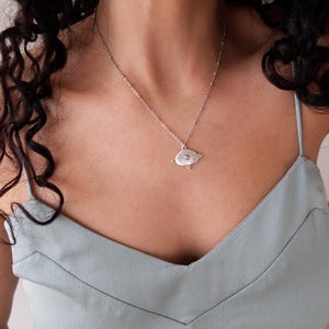 Silver Arabic Symbol Coin Pendant Medallion Necklace: Stainless Steel Chain, Ethnic Tribal Statement Jewelry, Vintage Inspired, Unique Gift image 3