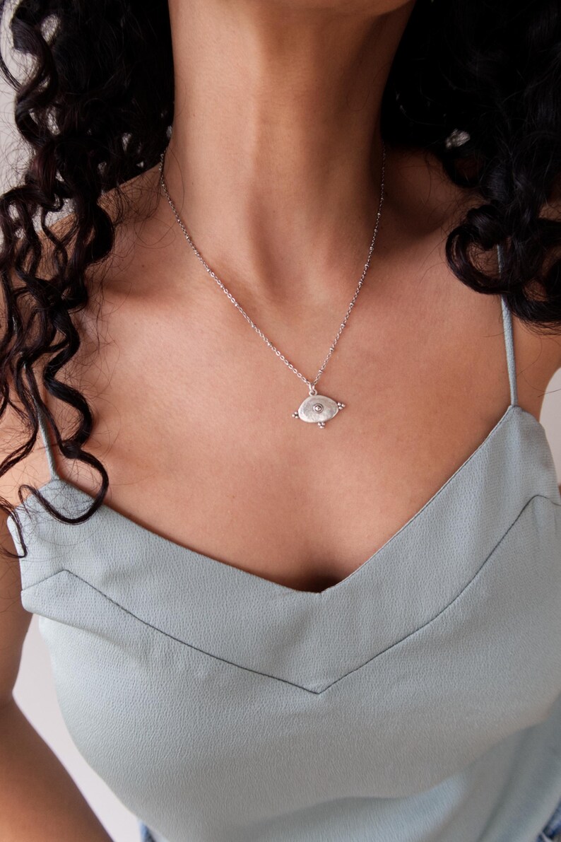 Silver Arabic Symbol Coin Pendant Medallion Necklace: Stainless Steel Chain, Ethnic Tribal Statement Jewelry, Vintage Inspired, Unique Gift image 3