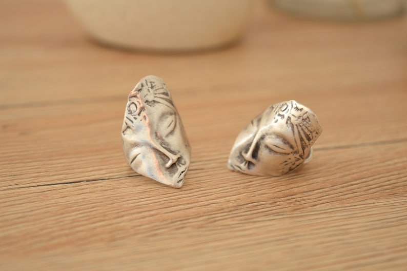 Replica of Archaeological Finds Ring Jewellery, Archaeological Face Ring, Adjustable Stackable Silver Statement Ring, Ancient Greek Jewelry image 7