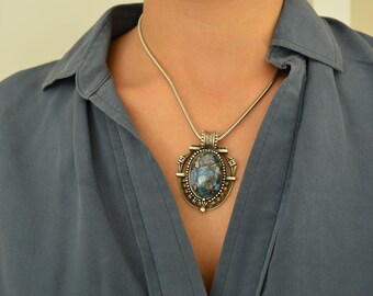 Collier En Argent 925 Style Art Nouveau - Orné De Pierrerie - Occasion - Longueur Mi-longue