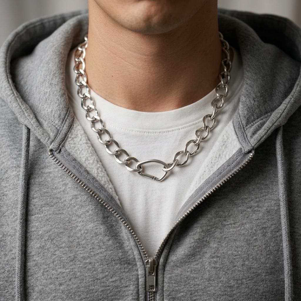 Chunky Silver Chain Choker: Bold Punk Biker Style Necklace