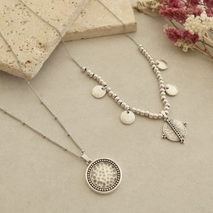 2er Set antike silber GEOMETRIC & COIN Halsketten, Stapel Charms, Boho Modern Minimal Schmuck, Geschenk für Sie Bild 6