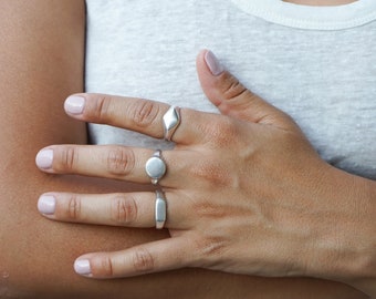 Antique Silver RHOMBUS-CIRCLE-ORTHOGONAL Signet Ring, Round Signet Ring, Geometric Minimalist Unique Stacking Ring Abstract Modern Dainty