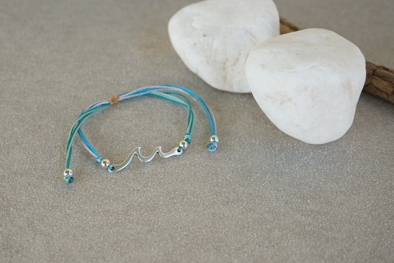 minimal jewelry minimalistic geometric boho summer sea ocean bracelet Silver Wave Adjustable Macram\u00e9 Bracelet gift for her bohemian