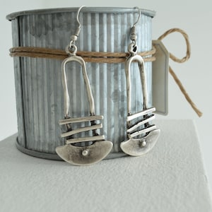 Antique Silver Shield Dangle Earrings: Tribal Bohemian Jewelry
