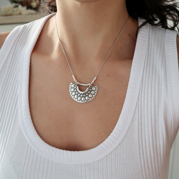 Antique Silver Greek SHIELD pendant layered necklace, Ancient Greek Inspired jewelry, Ethnic Tribal Historic Hellenic Medallion Necklace