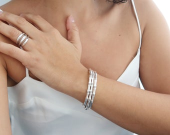 NEW Antique Silver Bamboo Cuff Bracelet, Dainty Delicate