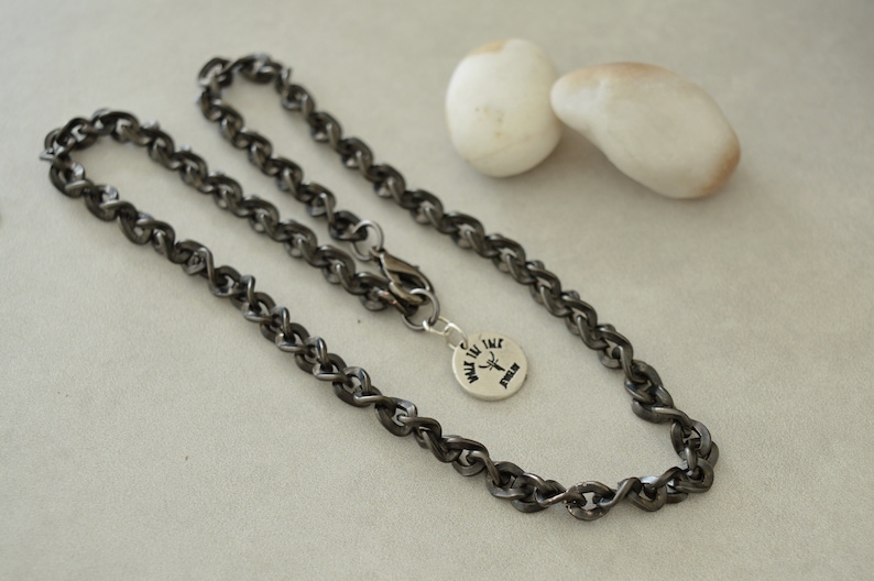 Thick Chain Necklace Punk Rock BikerStyle jewelry Black Gunmetal Thick Twine Chunky chain choker Cool gift for her Trace chain necklace