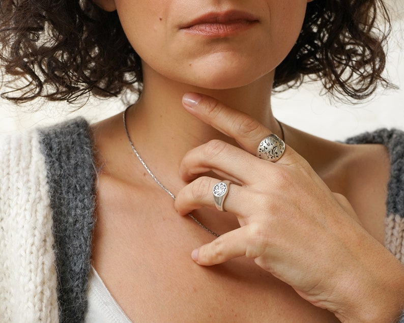 Bohemian Antique Silver FLORAL DOME ring, Sade Bold Organic Shape adjustable ring, Dainty Big Stacking Minimal Layered silver plated ring image 9