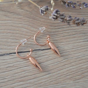 Rose Gold Spike charm earrings, Rose Gold dangling drop earrings, Rose Gold Stud Earrings, Bohemian Rose Gold Bridesmaid Earrings image 1